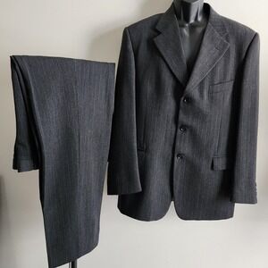 Bellini Wool 2 Piece Suit Jacket 46" Chest Pants 36W 32L Charcoal Made In Italy